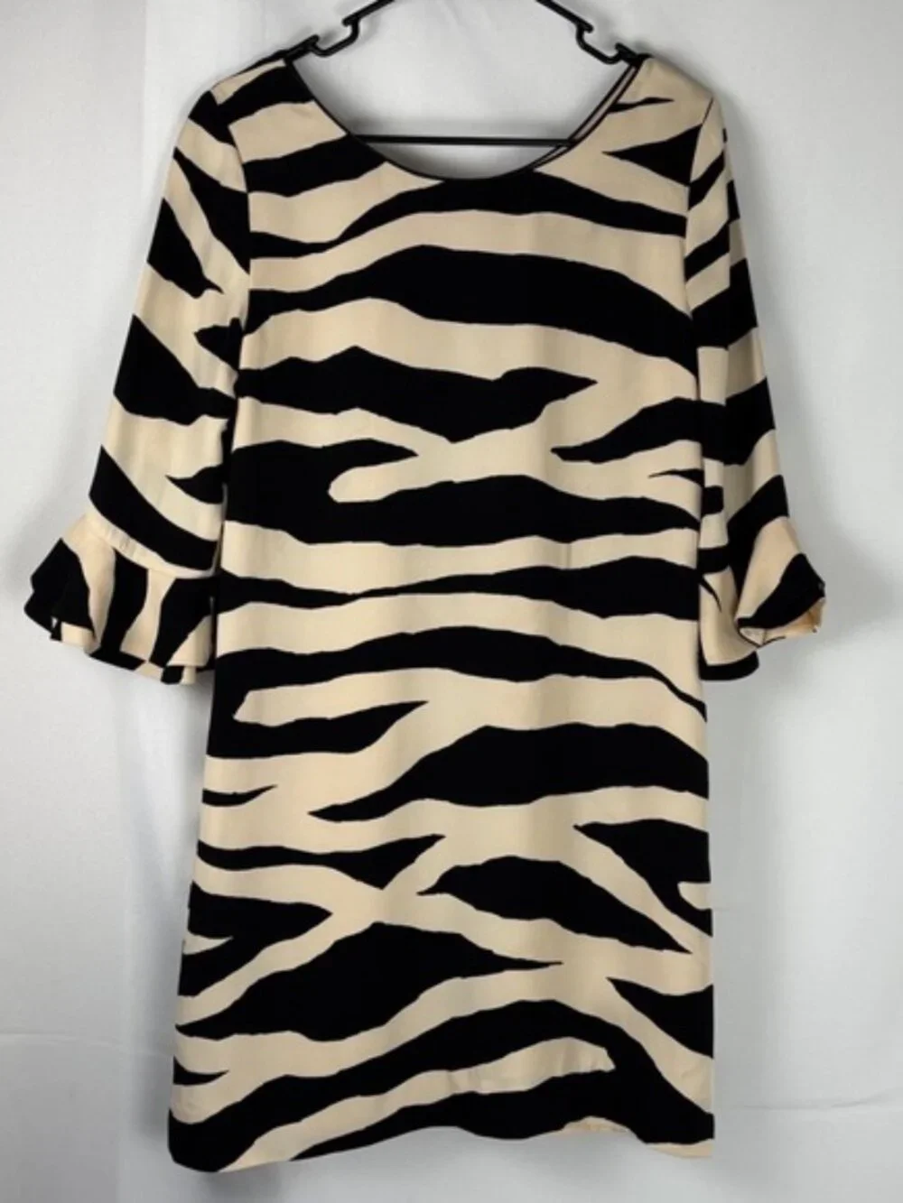 Kate Spade Silk Zebra Print Bell Sleeve Dress - Size 4 - Black & Cream